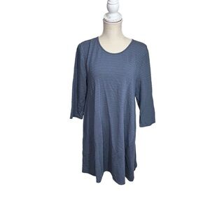 Garnet Hill Navy Blue & Periwinkle Striped Short Sleeve T-Shirt Mini Dress Sz L